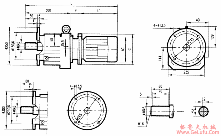 GRF87系列斜齿轮减速电机安装结构尺寸(图2)