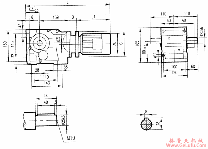 GK37型斜齿轮弧齿锥齿轮减速电机安装结构图尺寸(图2)