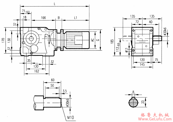 GK47型斜齿轮弧齿锥齿轮减速电机安装结构图尺寸(图2)