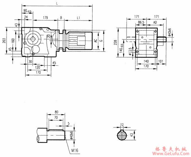 GK67型斜齿轮弧齿锥齿轮减速电机安装结构图尺寸(图2)