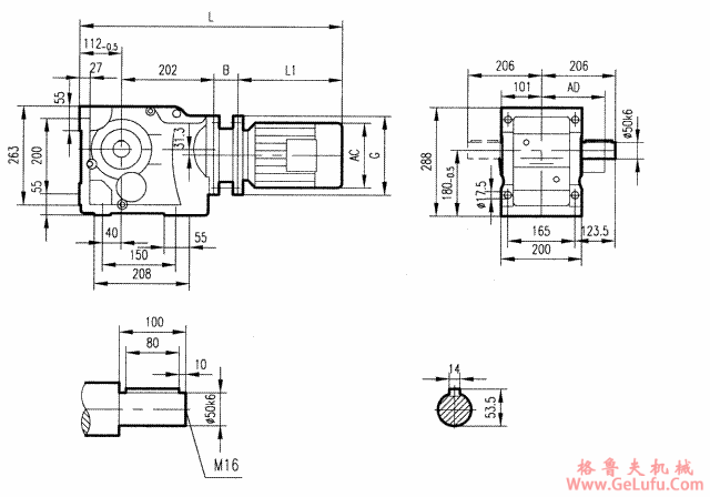 GK77型斜齿轮弧齿锥齿轮减速电机安装结构图尺寸(图2)