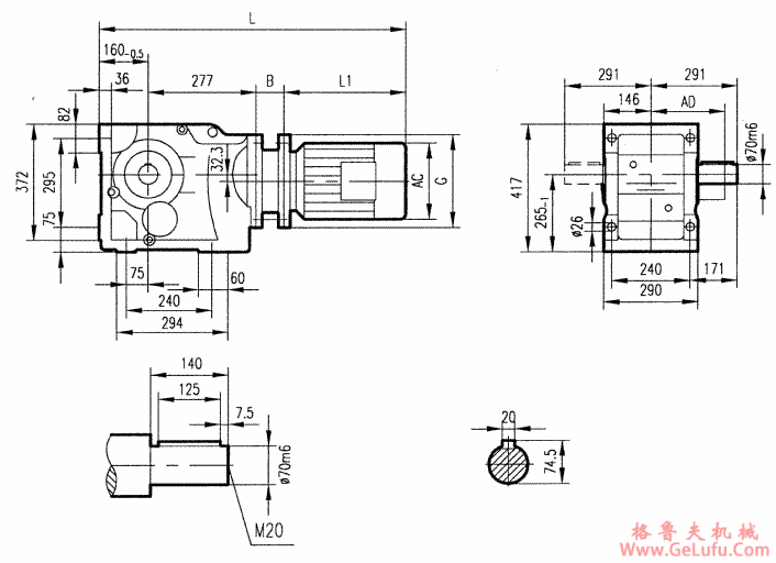 GK97型斜齿轮弧齿锥齿轮减速电机安装结构图尺寸(图2)