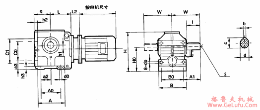 MN37、MN47、MN57、MN67、MN77、MN87、MN97、系列圆柱蜗杆减速机的安装尺寸(图2)