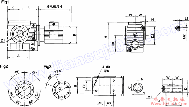 WS系列圆柱蜗杆减速电机安装尺寸（WSA37-WSA97）(图2)