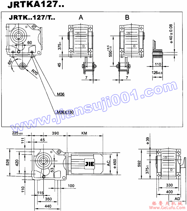 JRTK斜齿轮――伞齿轮减速机电机安装尺寸(JRTKA127..)(图2)