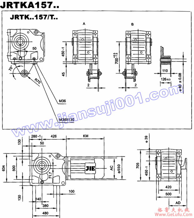 JRTK斜齿轮――伞齿轮减速机电机安装尺寸(JRTKA157..)(图2)