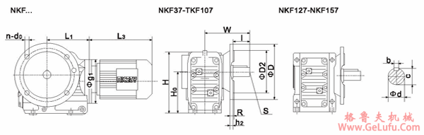 NKF37、NKF47、NKF57、NKF67、NKF77、NKF87、NKF97、NKF107、NKF127、NKF157、系列螺旋锥齿轮减速机安装尺寸(NKF37-157)(图2)