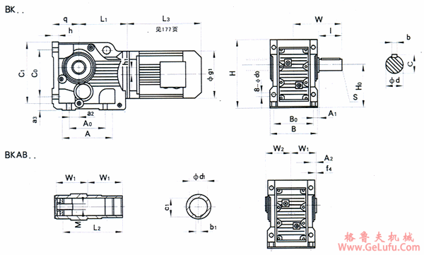 BK100、BK112、BK132、BK140、BK180、BK212、BK265、BK315、BK375、BK450、BKAB112、BKAB132、BKAB140、BKAB180、BKAB212、BKAB265、BKAB315、BKAB375、BKAB450、系列螺旋锥齿轮减速机安装尺寸(图2)