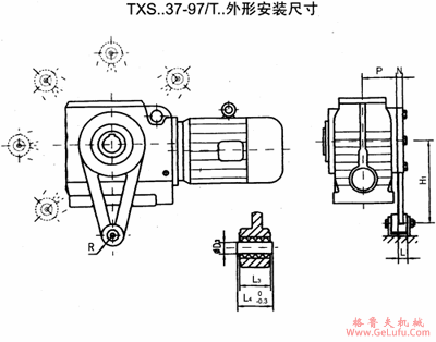 TXS..37-97/T..斜齿轮―蜗轮减速电机外形安装尺寸(图2)