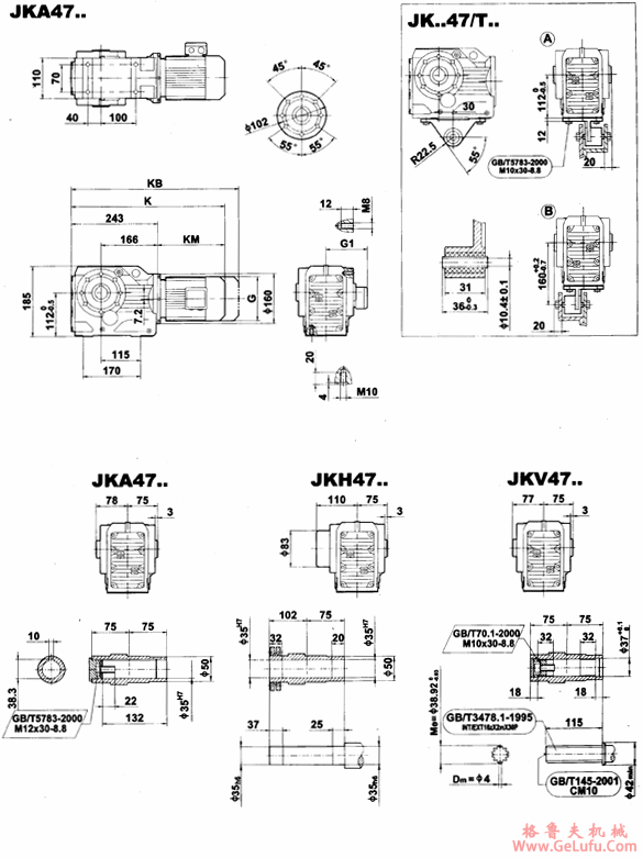 JK47..-JKVZ47..型减速电机外形安装尺寸(图4) JK47..-JKVZ47..型减速电机外形安装尺寸(图4)