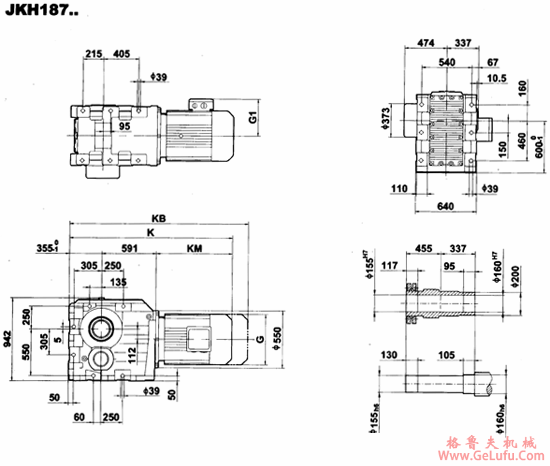 JK187..-JKH187..型减速电机外形安装尺寸(图3) JK187..-JKH187..型减速电机外形安装尺寸(图3)
