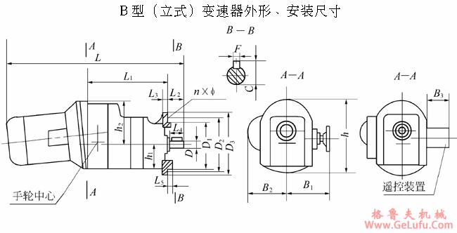 B型立式变速机的外形及尺寸(图2)
