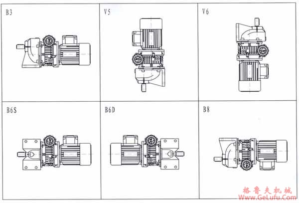 TXF行星锥盘无级变速机基本型与一级齿轮减速机组合安装方位图(图2)