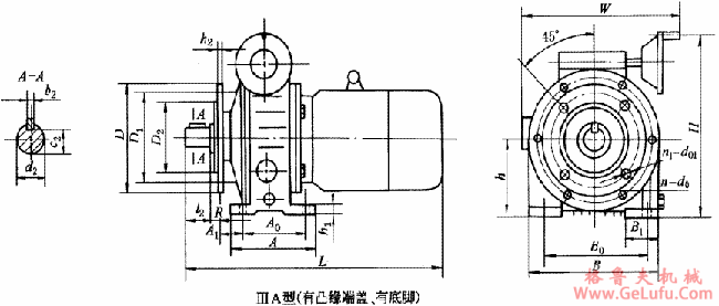 D型行星锥盘无级变速机ⅢA型的外形及安装尺寸(图2)