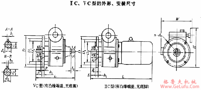 D型行星锥盘无级变速机ⅤC、ⅡC的外形及安装尺寸(图2)