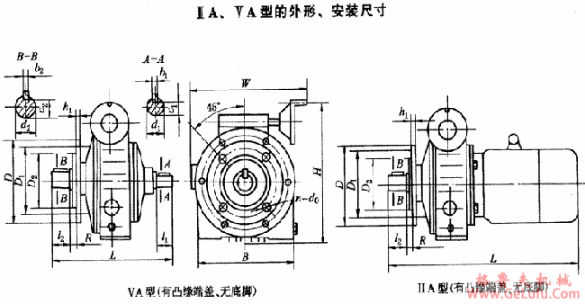 D型行星锥盘无级变速机VA型及ⅡA型外形及安装尺寸(图2)