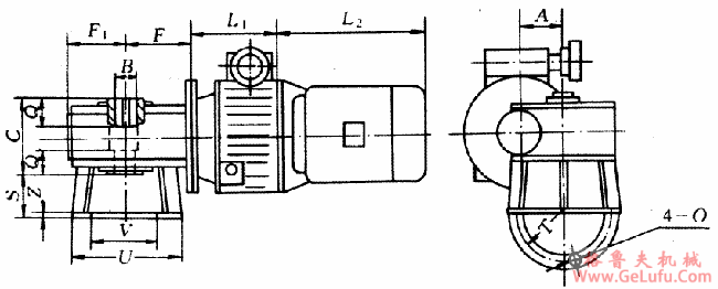 XB系列钢球无级变速机配一级蜗轮减速机外形及安装尺寸(图2)