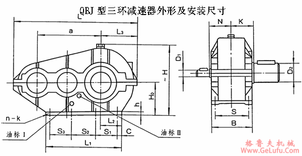 QBJ250、QBJ320、QBJ400、QBJ500、QBJ630型三环减速机外形及其安装尺寸(图2)