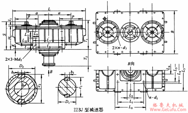 ZZBJ255、ZZBJ350、ZZBJ400、ZZBJ450型三环减速机外形及安装尺寸(图2)