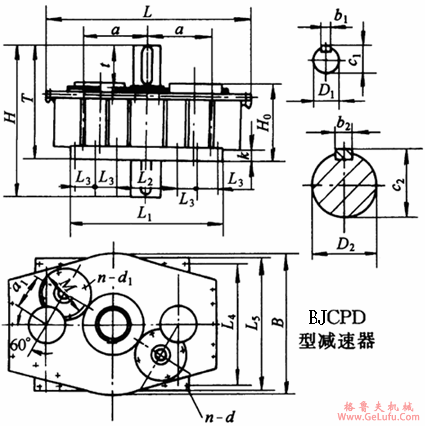 BJCPD125、BJCPD145、BJCPD175、BJCPD215、BJCPD255、BJCPD300、BJCPD350、BJCPD400、BJCPD450型三环减速机外形及安装尺寸(图2)