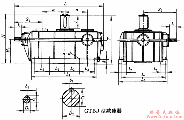 GTBJ300、GTBJ350、GTBJ400、GTBJ450型三环减速机轴伸尺寸(图2)