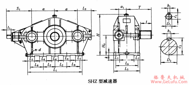 SHZ125、SHZ145、SHZ175、SHZ215、SHZ255、SHZ300、SHZ350、SHZ400、SHZ450、SHZ500、SHZ550、SHZ600、SHZ670、SHZ750、SHZ840、SHZ950、SHZ1070、SHZ1200、SHZ1350型三环减速机型式与主要尺寸YB/T79-1995(图2)
