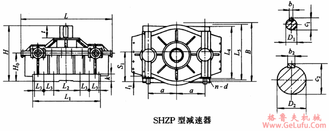 SHZP215、SHZP255、SHZP300、SHZP350、SHZP400、SHZP450、SHZP500、SHZP550、SHZP600、SHZP670、SHZP750、SHZP840、SHZP950、SHZP1040型三环减速机型式与主要尺寸YB/T79-1995(图2)