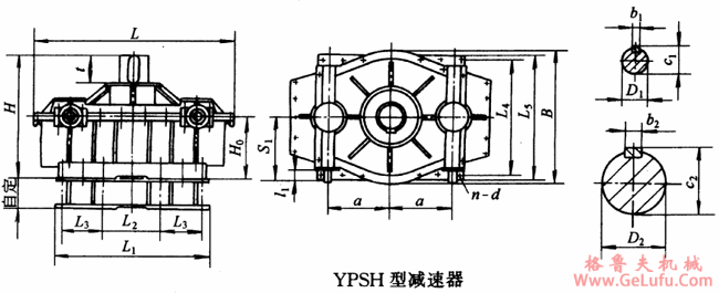 YPSH215、YPSH255、YPSH300、YPSH350、YPSH400、YPSH450、YPSH500、YPSH550、YPSH600型三环减速机型式与主要尺寸YB/T79-1995(图2)