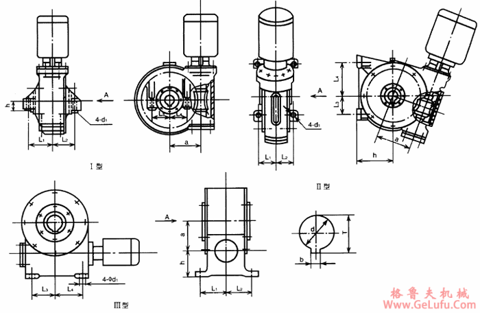 单级轮胎定型硫化机用平面包络环面蜗杆减速机外形及安装尺寸(图2)
