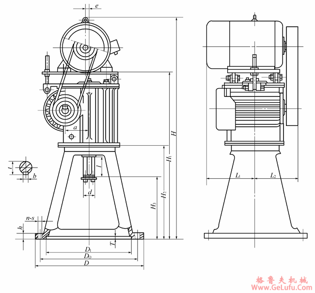 LKW80、LKW100、LKW125、LKW160、LKW180、LKW200、LKW225、LKW250、型立式锥面包络圆柱蜗杆减速机的型式与主要尺寸（JB/T 7847-1995）(图2)