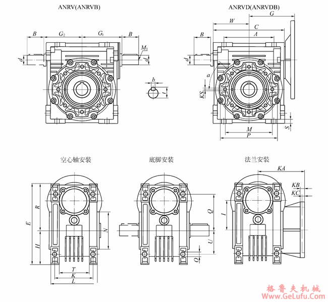 ANRV系列蜗轮蜗杆减速电动机安装尺寸(图3)
