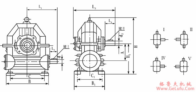 WXJ80、WXJ100、WXJ120、WXJ150、WXJ180圆柱蜗杆减速机外形尺寸、安装尺寸及装配型式(图2)