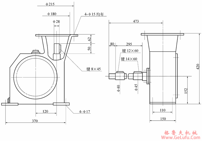 WCJ120型蜗轮蜗杆减速机外形及安装尺寸(图2)