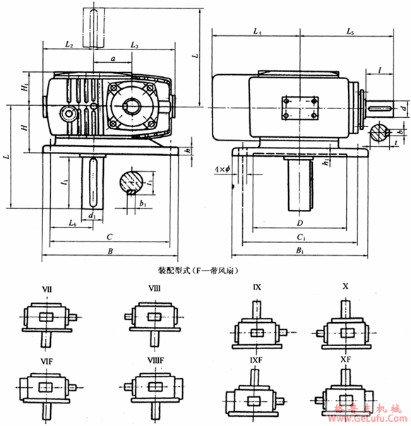 TPG80、TPG100、通用型减速机形式及外形尺寸（Ⅶ―Ⅹ）(图2)