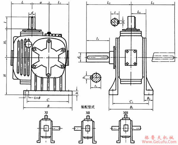 TPG80、TPG100、通用型减速机形式及外形尺寸（Ⅺ―XIII）(图2)