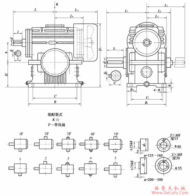 TPA125、TPA160、TPA200、TPA250、TPA315、TPA400、TPA500、通用型减速机形式及外形尺寸(图2)