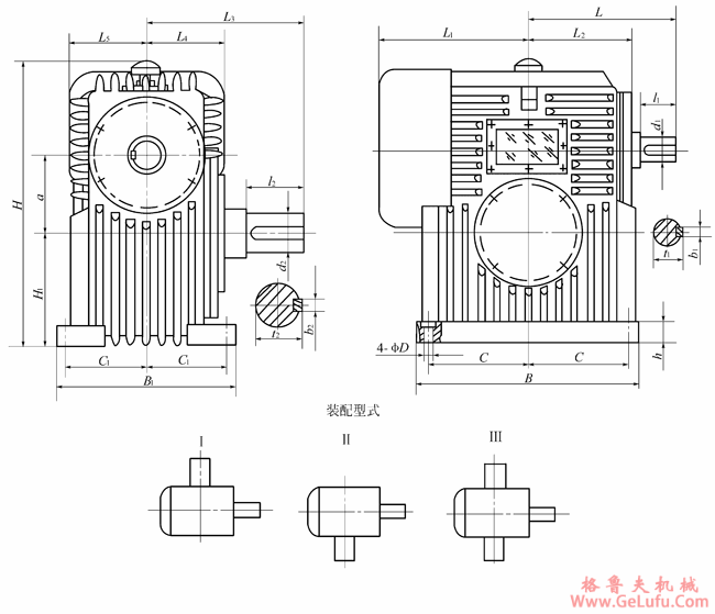 整体式PWO80、PWO100、PWO125、PWO140、PWO160、PWO180、PWO200、PWO225、PWO250、PWO280、PWO315、PWO355、型平面二次包络环面蜗杆减速机主要尺寸（GB/T16449-1996）(图2)
