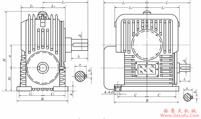 整体式PWU80、PWU100、PWU125、PWU140、PWU160、PWU180、PWU200、PWU225、PWU250、PWU280、PWU315、PWU355、型平面二次包络环面蜗杆减速机主要尺寸（GB/T16449-1996）(图2)