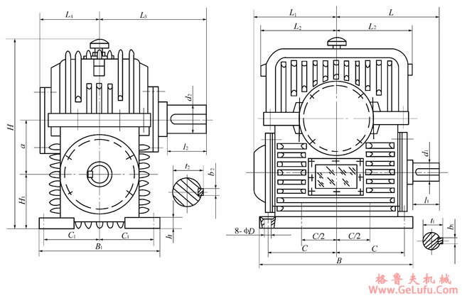 剖分式PWU400、PWU450、PWU500、PWU560、PWU630、PWU710、型平面二次包络环面蜗杆减速机主要尺寸（GB/T16449-1996）(图2)