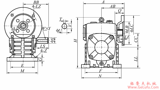 WPDS型蜗轮蜗杆减速机主要尺寸(图2)