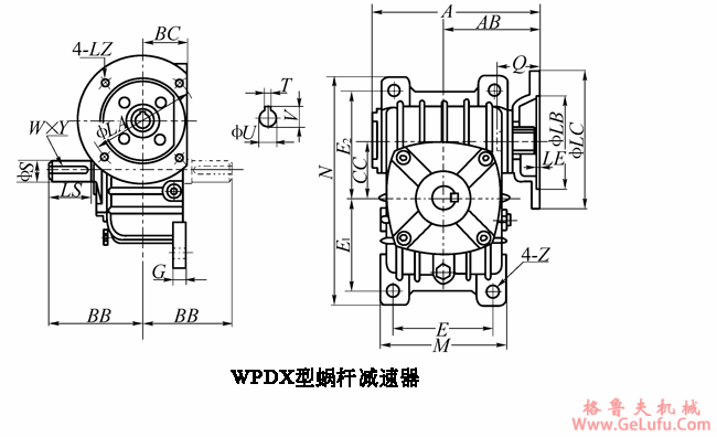 WPDX型蜗轮蜗杆减速机主要尺寸(图2)