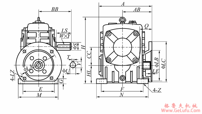 WPDA型蜗轮蜗杆减速机主要尺寸(图2)