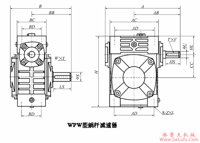 WPW型蜗轮蜗杆减速机主要尺寸(图2)