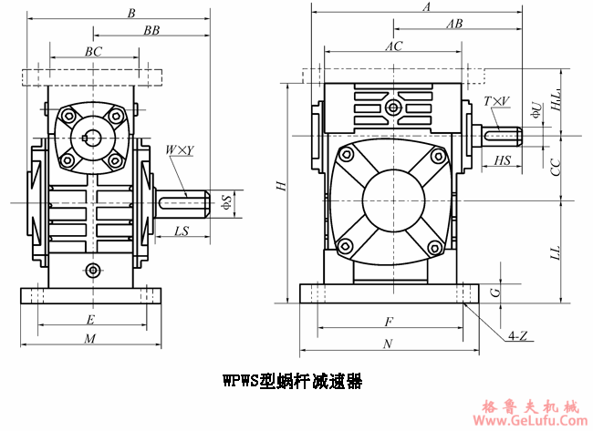WPWS型蜗轮蜗杆减速机主要尺寸(图2)