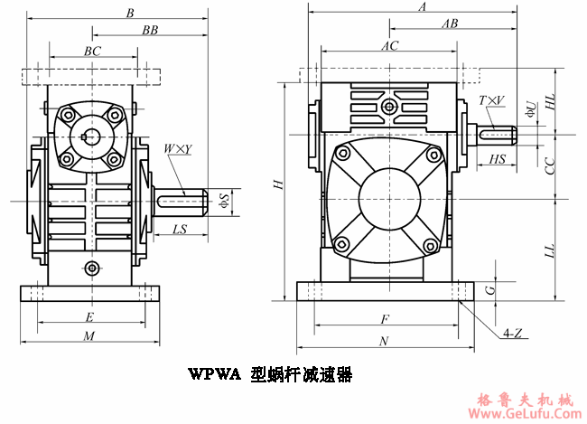 WPWA型蜗轮蜗杆减速机主要尺寸(图2)