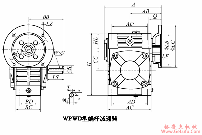 WPWD型蜗轮蜗杆减速机主要尺寸(图2)