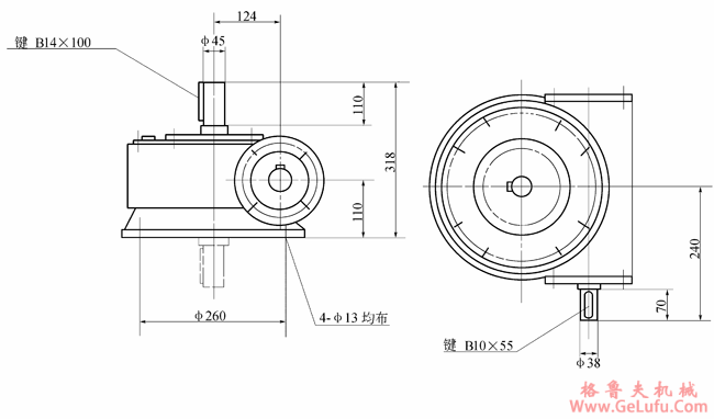 QT16A-7型塔机用蜗轮减速机外形及安装尺寸(图2)