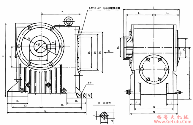 RD-11-7.5、RD-11-10、RD-11-12.5、RD-4-240、RD-5.5-200、RD-5.5-280系列二次包络减速机外形及安装尺寸(图2)