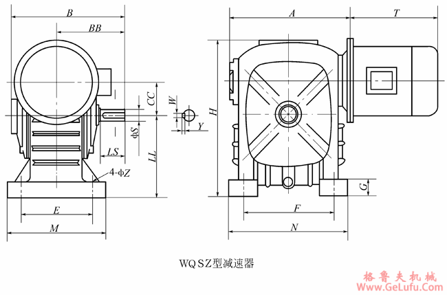 WQSZ50、WQSZ60、WQSZ70、WQSZ80、WQSZ100、WQSZ120、WQSZ135、WQSZ155、型圆柱蜗杆减速机主要尺寸(图2)