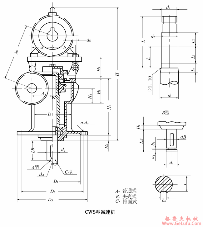 W型圆弧圆柱蜗杆减速机的安装尺寸(图2)